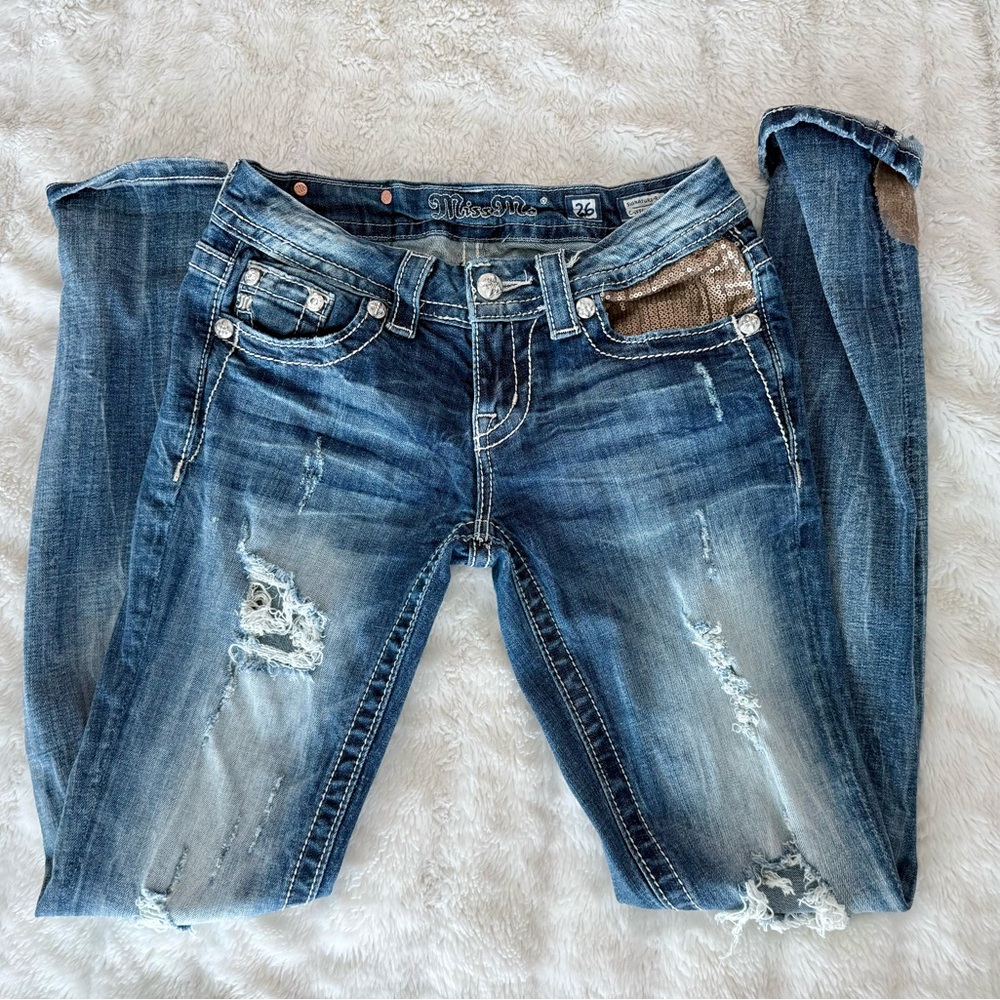Miss Me Blue Distressed Boyfriend Jeans SALE for cyber Monday only!